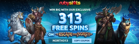 313 No Deposit FS on Escape the North at Ruby Slots Casino
